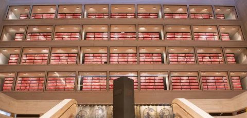view looking up at the LBJ Library Archival Stacks